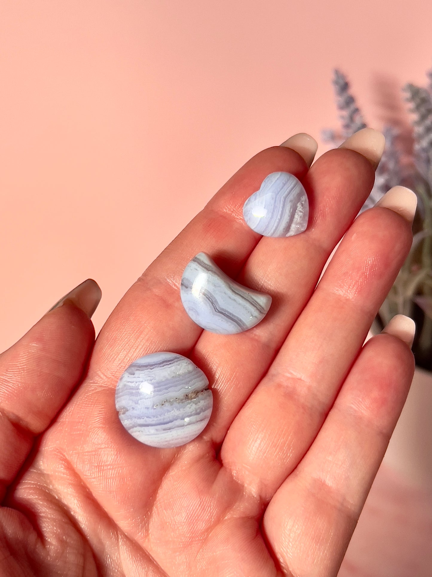 Mini Blue Lace Agate Hearts, Buttons, and Moons