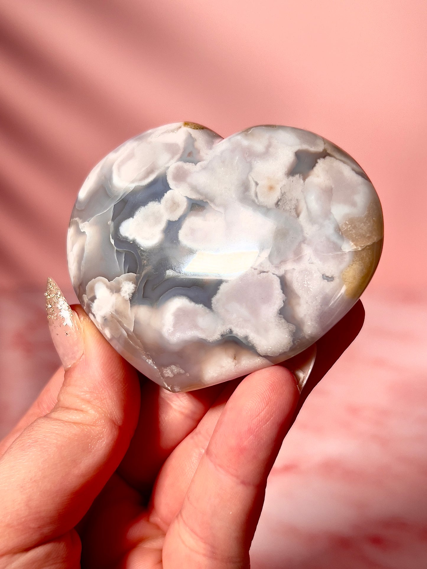 Moody Blue Flower Agate Heart