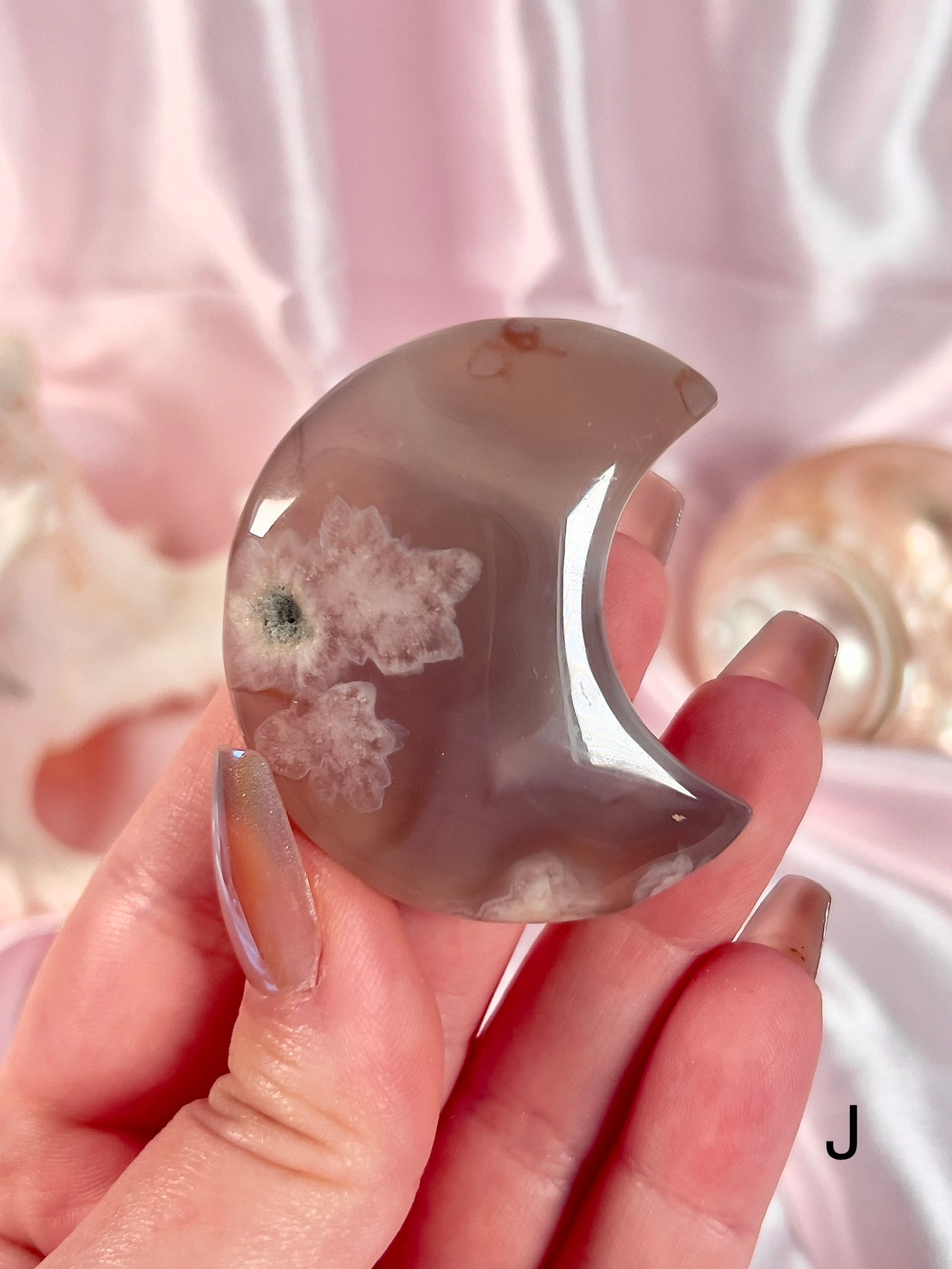 Blue and Pink Flower Agate Moons - Choose Your Own