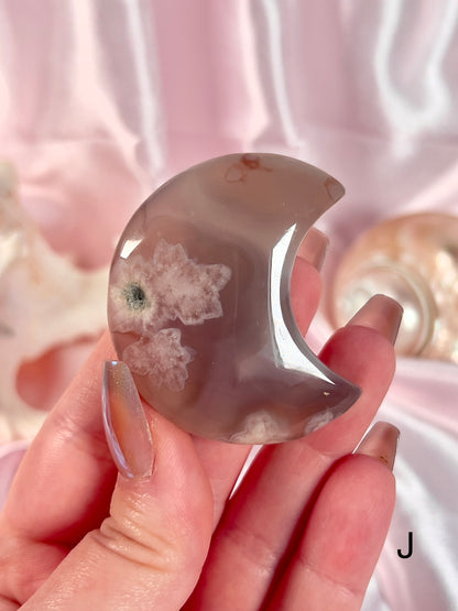 Blue and Pink Flower Agate Moons - Choose Your Own