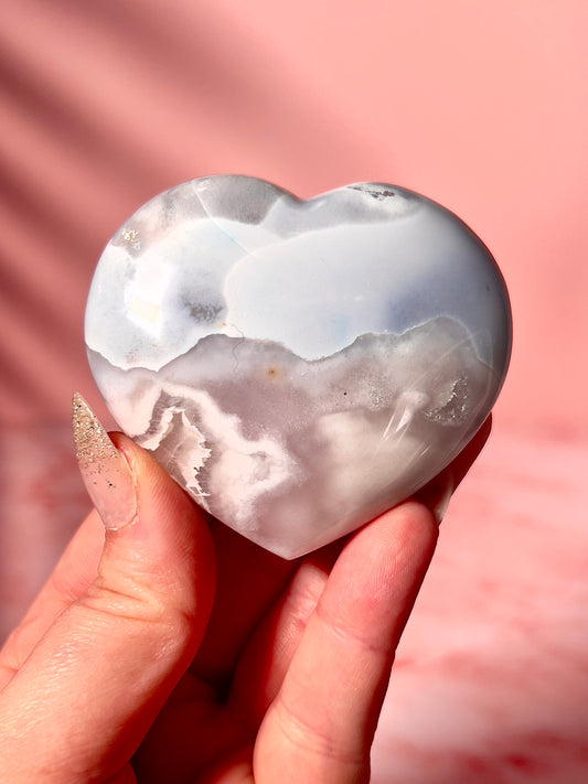 Pastel Blue Flower Agate Heart