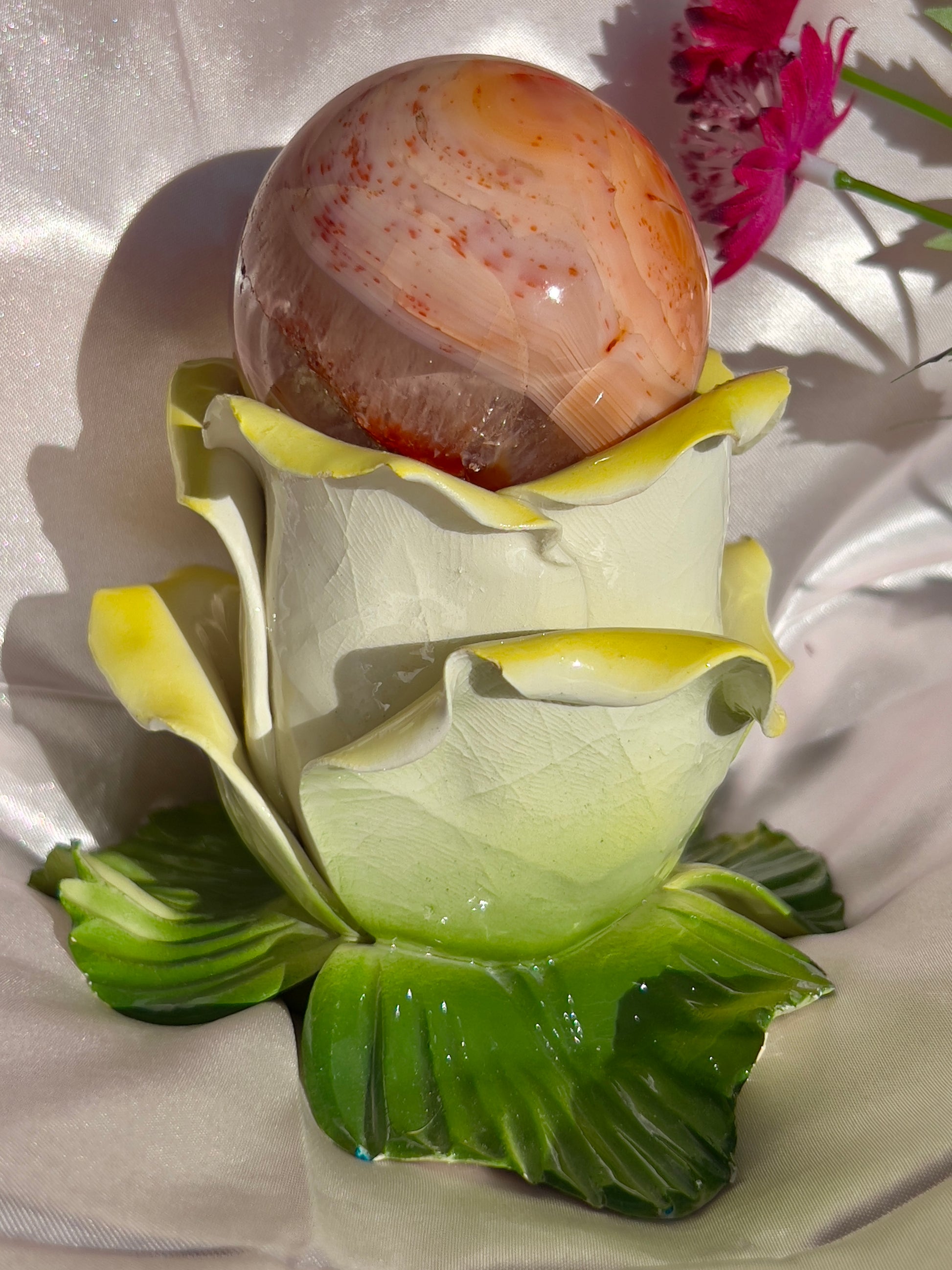 Vintage Yellow Flower Sphere Holder