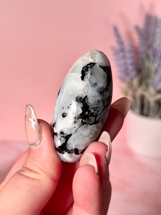 Blue Flash Rainbow Moonstone Shiva Lingam