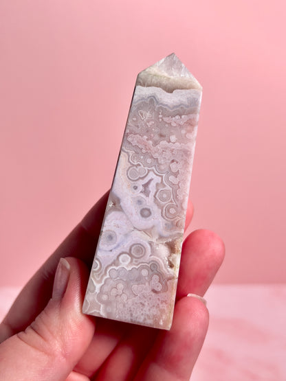 Flower Agate and Pink Amethyst Tower