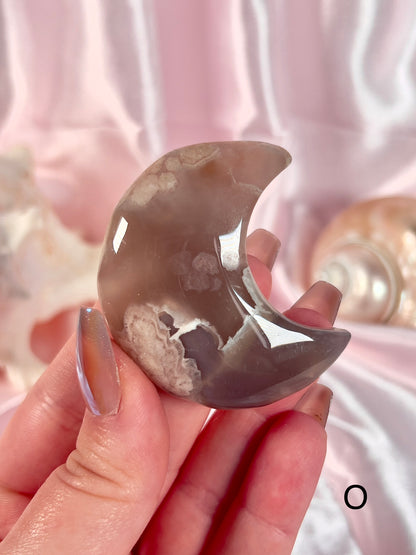 Blue and Pink Flower Agate Moons - Choose Your Own