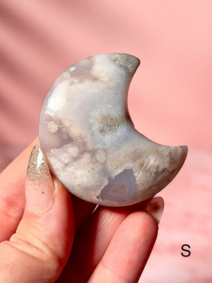 Blue and Pink Flower Agate Moons - Choose Your Own