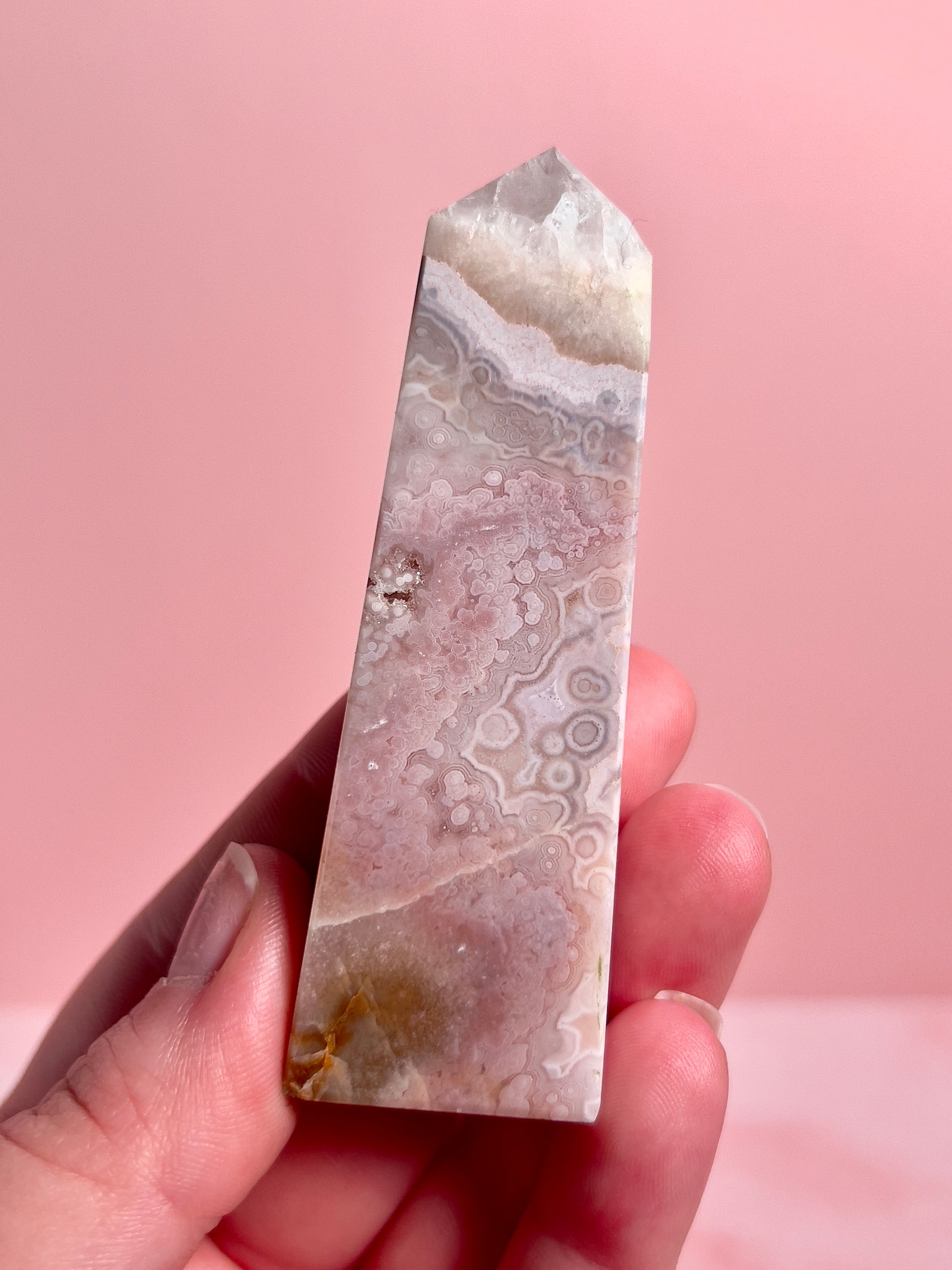 Flower Agate and Pink Amethyst Tower