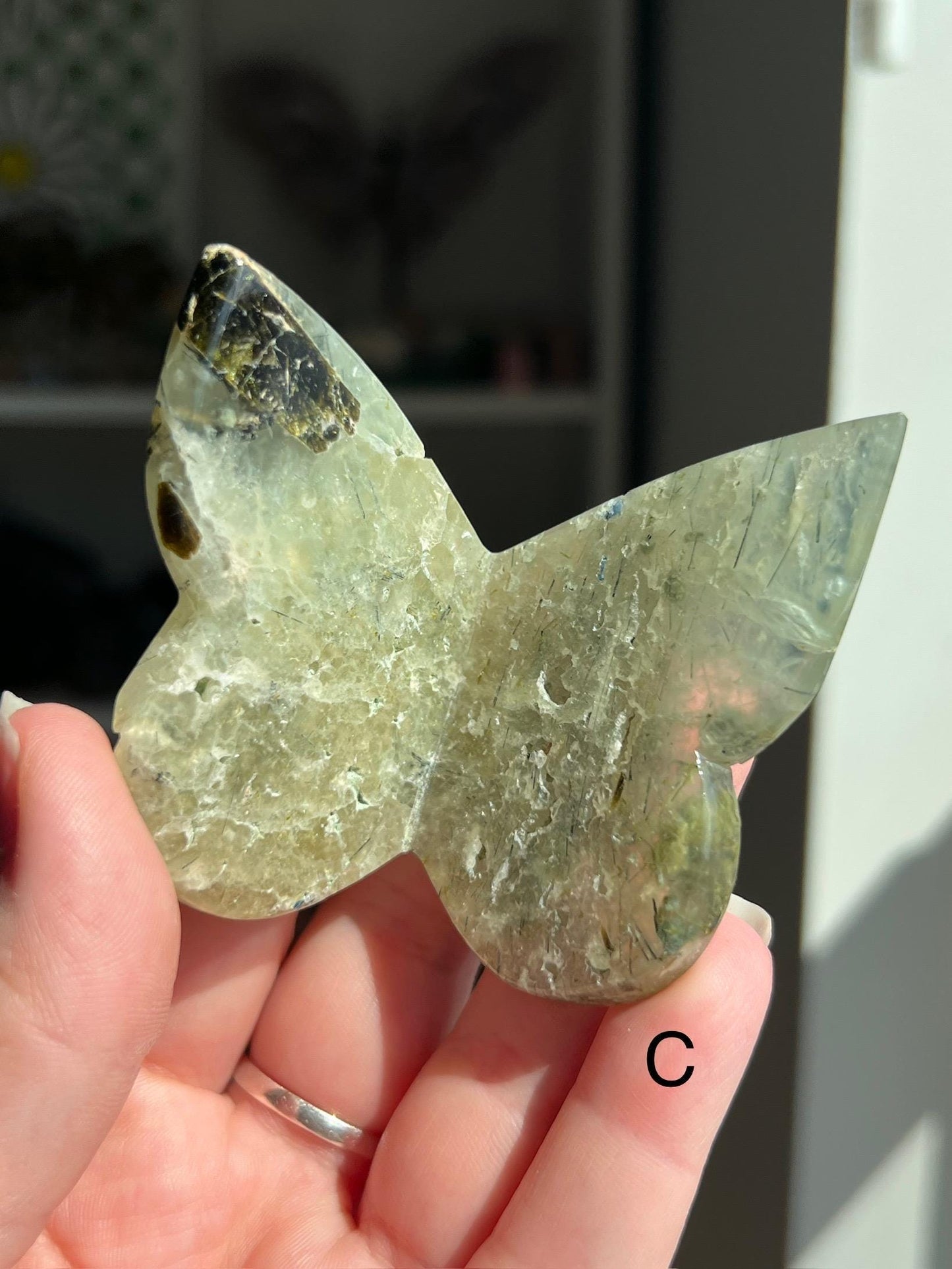 Prehnite 3D Butterfly Carving