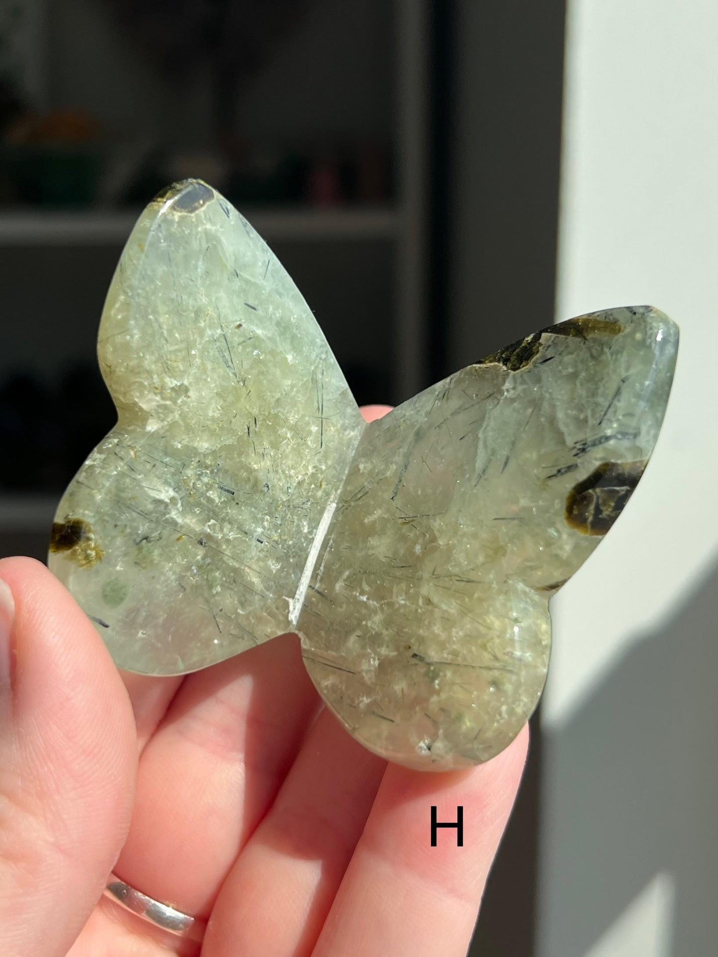 Prehnite 3D Butterfly Carving