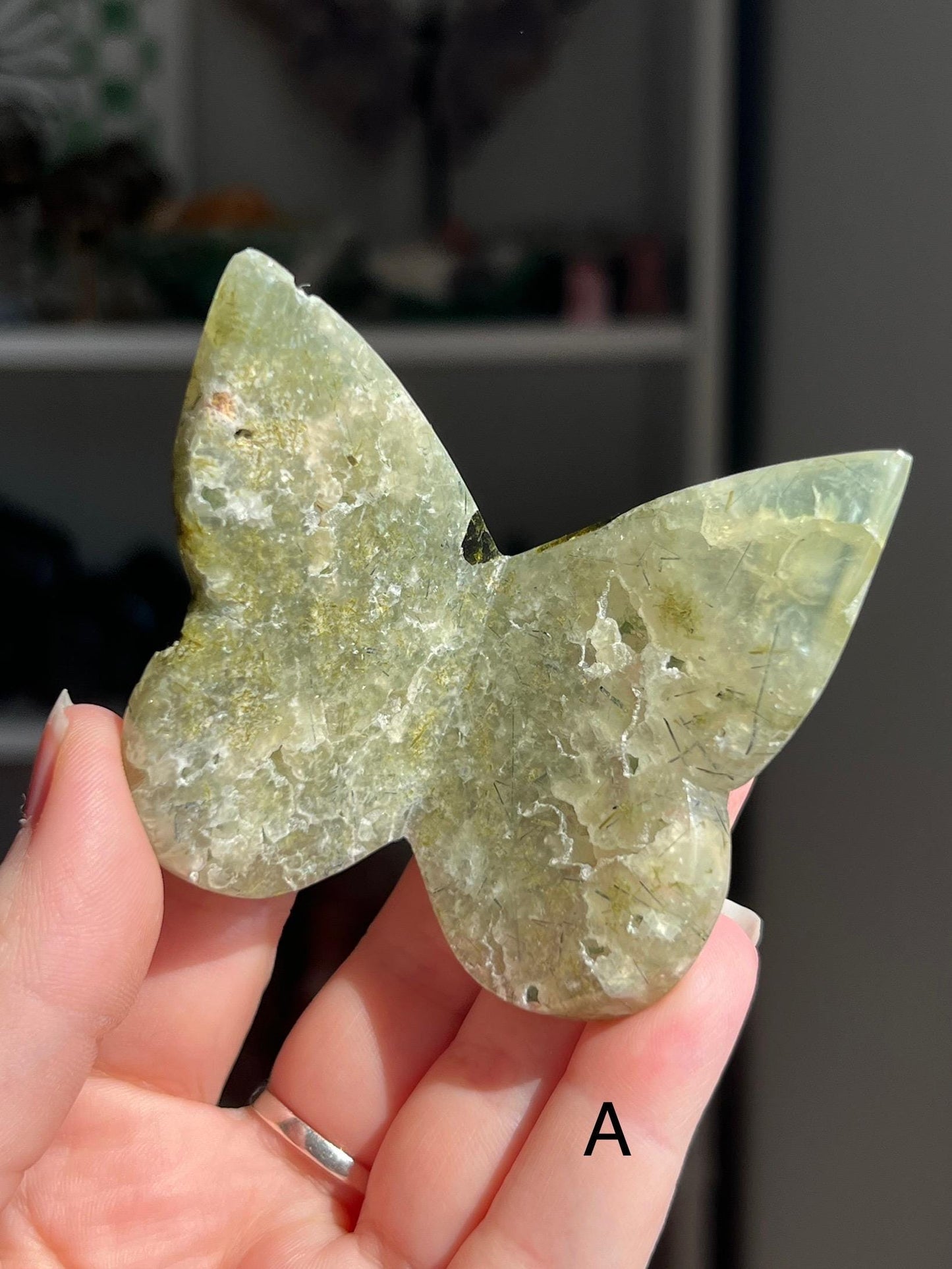 Prehnite 3D Butterfly Carving
