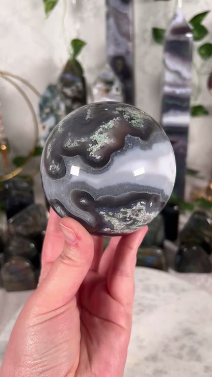 Moody Moss Agate Statement Sphere