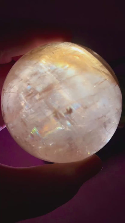 High Quality Honey Optical Calcite Sphere with Rainbows