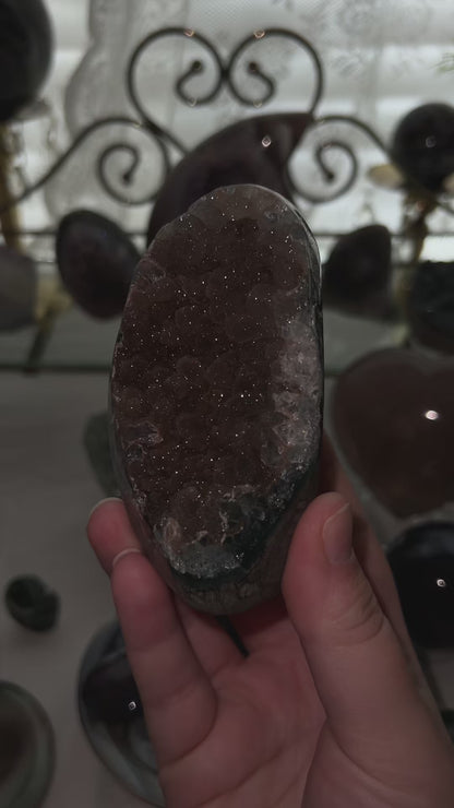 Burgundy Sugar Amethyst Cut-base from Uruguay