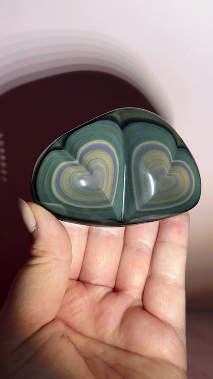 Rainbow Obsidian Double Heart