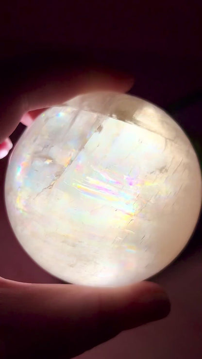 High Quality Soft Champagne Optical Calcite Sphere with Rainbows