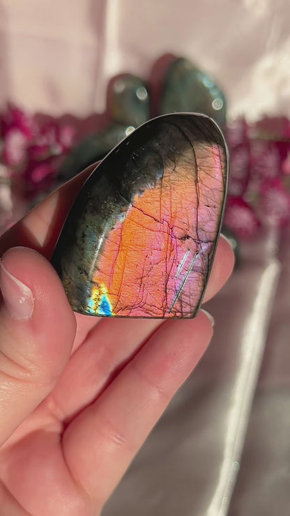 Sunset Pink and Orange Flash Labradorite Freeform from Finland