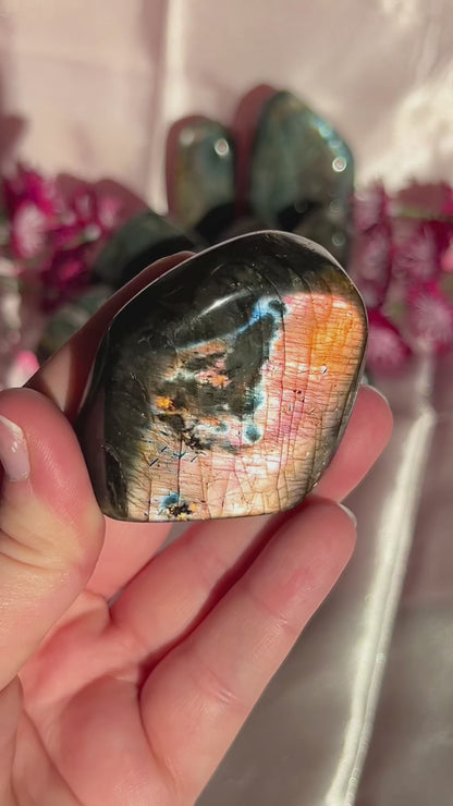 Silvery Pink Flash Labradorite from Finland