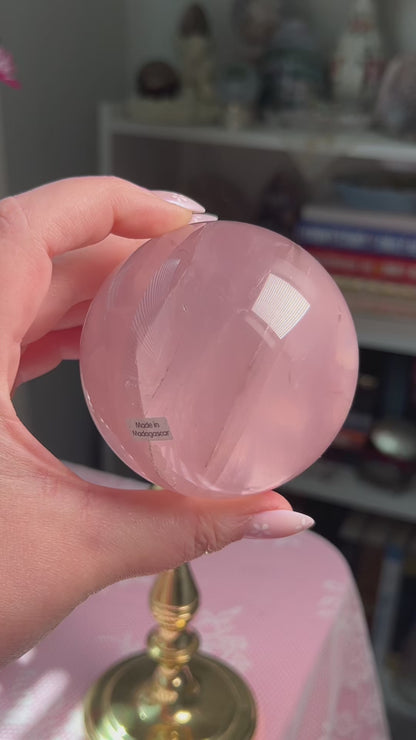 Gemmy Double Star Rose Quartz Sphere
