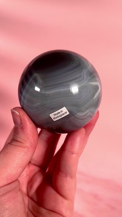 Blue Banded Agate Sphere with Parallax